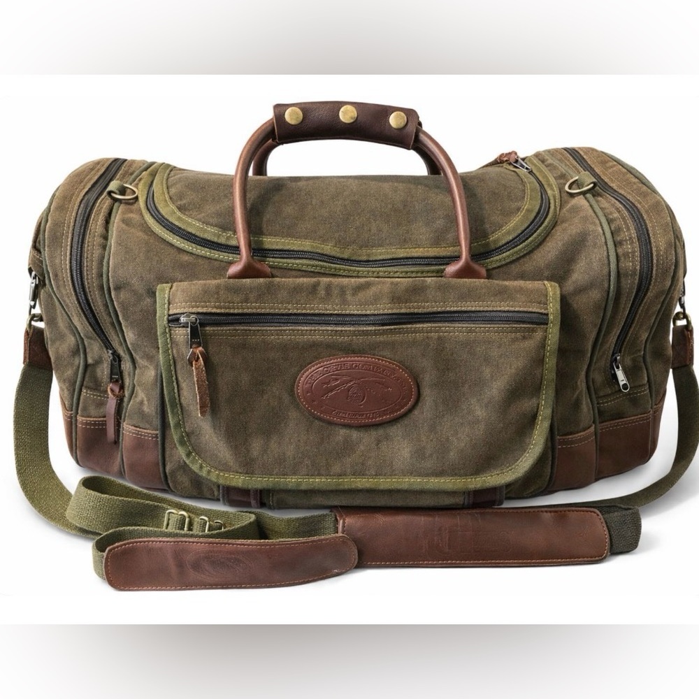 Vintage Orvis Battenkill Weekender Duffle Carry On Bag Canvas Leather Brass